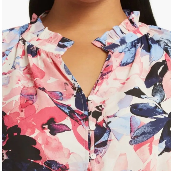 Jones New York Flower Blouse Size XL  Ruffle Neck Puff
Sleeve - Picture 3 of 14